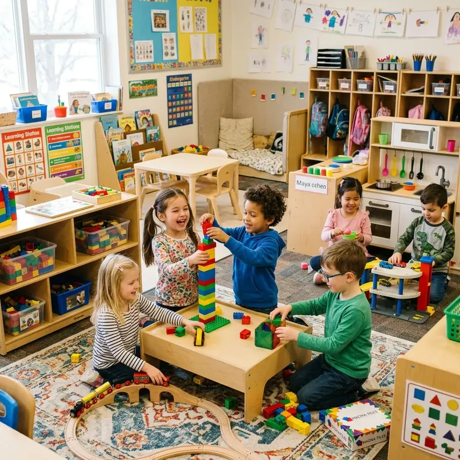 Young children playing and learning in a classroom